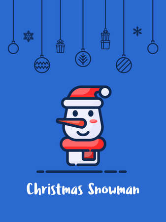 Christmas snowman icon with christmas ornament elements hanging background.のイラスト素材