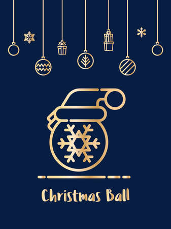 Christmas ball with santa hat icon with christmas ornament elements hanging background.のイラスト素材