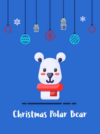 Christmas polar bear icon with christmas ornament elements hanging background.のイラスト素材