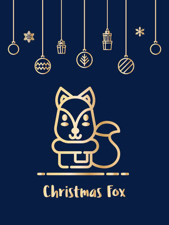 Christmas fox icon with christmas ornament elements hanging background.のイラスト素材