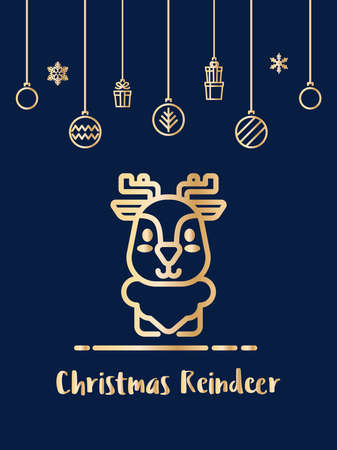 Christmas reindeer icon with christmas ornament elements hanging background.のイラスト素材