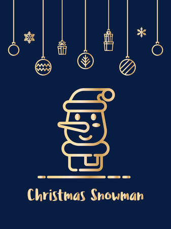 Christmas snowman icon with christmas ornament elements hanging background.のイラスト素材
