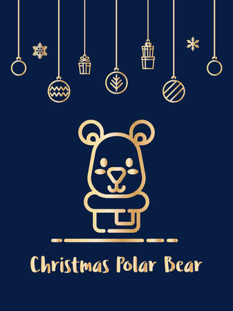 Christmas polar bear icon with christmas ornament elements hanging background.のイラスト素材