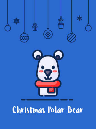 Christmas polar bear icon with christmas ornament elements hanging background.のイラスト素材