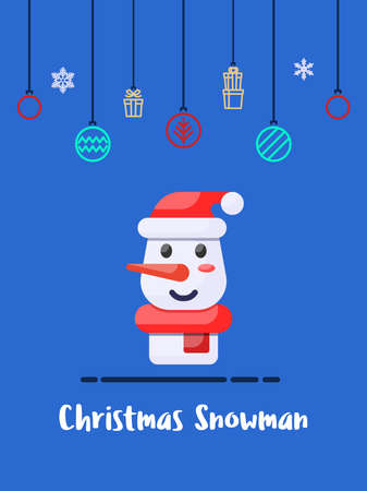 Christmas snowman icon with christmas ornament elements hanging background.のイラスト素材