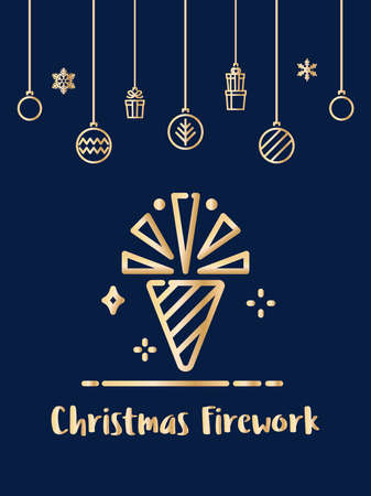 Christmas firework celebration icon with christmas ornament elements hanging background.のイラスト素材