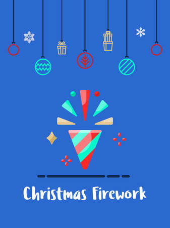 Christmas firework celebration icon with christmas ornament elements hanging background.のイラスト素材