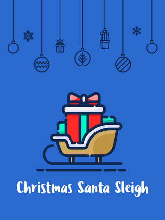 Christmas and Sleigh Sled santa icon with christmas ornament elements hanging background.のイラスト素材