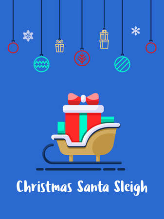 Christmas and Sleigh Sled santa icon with christmas ornament elements hanging background.のイラスト素材