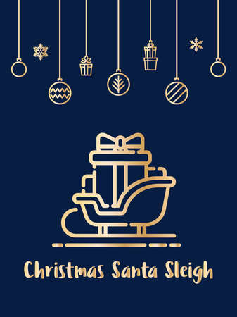 Christmas and Sleigh Sled santa icon with christmas ornament elements hanging background.のイラスト素材