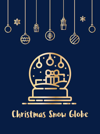 Christmas gift box in snow globe icon with christmas ornament elements hanging background.のイラスト素材