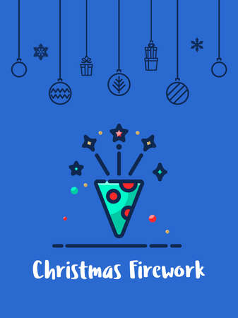 Christmas firework celebration icon with christmas ornament elements hanging background.のイラスト素材