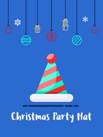Christmas and party hat icon with christmas ornament elements hanging background.のイラスト素材