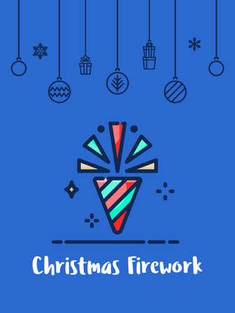 Christmas firework celebration icon with christmas ornament elements hanging background.のイラスト素材