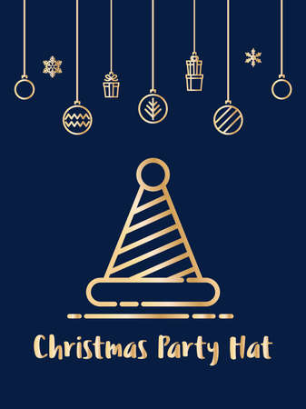 Christmas and party hat icon with christmas ornament elements hanging background.のイラスト素材
