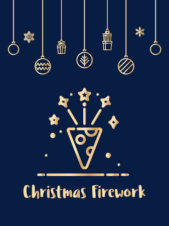 Christmas firework celebration icon with christmas ornament elements hanging background.のイラスト素材