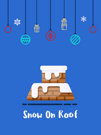 Christmas snow capped on roof icon with christmas ornament elements hanging background.のイラスト素材