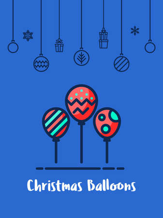Christmas balloons party icon with christmas ornament elements hanging background.のイラスト素材