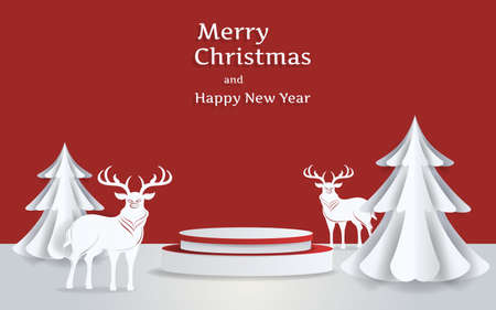 Mockup studio podium with christmas decoration for christmas product presentation. Vector Illustration.のイラスト素材