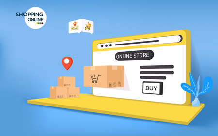 Online shopping on mobile application. E-commerce and online store. Vector Illustration.のイラスト素材
