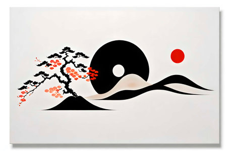 minimalism painting, Japanese motifs, japan, watercolor in Japanese style, interior painting.の写真素材