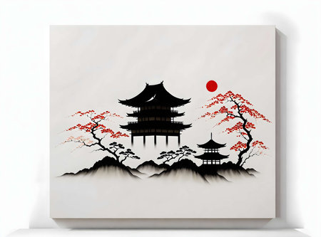 minimalism painting, Japanese motifs, japan, watercolor in Japanese style, interior painting.の写真素材