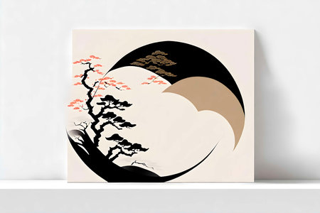 minimalism painting, Japanese motifs, japan, watercolor in Japanese style, interior painting.の写真素材