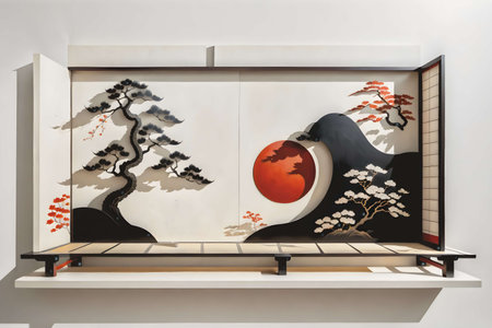minimalism painting, Japanese motifs, japan, watercolor in Japanese style, interior painting.の写真素材