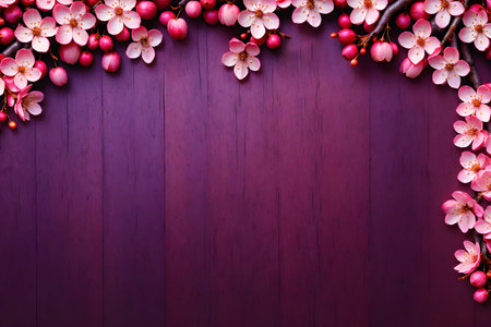 Desktop background, cherry blossoms, Japanese cherry branch, pink sakura on a pink background.の写真素材