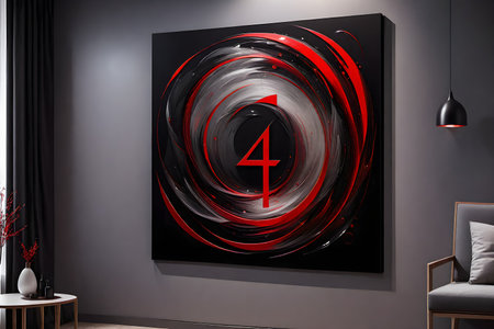 Abstract painting in the style of black and scarlet, black and red, futuristic pattern, bold bright...