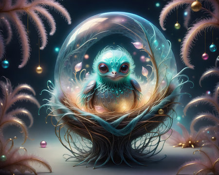 Owl in the magic sphere. 3D illustration. Fantasy design. surreal_beautifulの写真素材