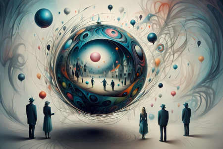 Abstract 3d illustration of people and planet. Conceptual image.の写真素材