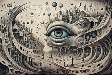 Eye of the devil. Fantasy illustration. Psychedelic digital painting.の写真素材