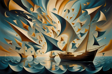 Vintage sailboat on the sea. 3d render illustration.の写真素材