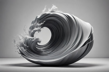Abstract 3d illustration of black and white waves.