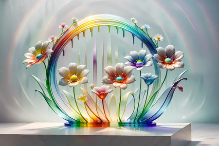 Colorful glass vase with flowers on a white background. 3d rendering