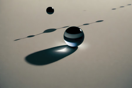abstract scene with glass ball and shadow on a white background