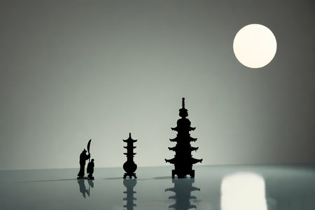Silhouette of Chinese chess in front of the full moon.