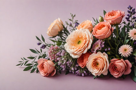 Beautiful bouquet with different flowers on color background, closeupの写真素材