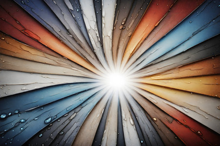 Colorful abstract background with water droplets and sun in the center