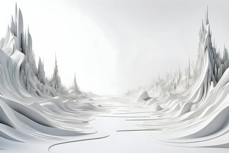 Abstract 3d rendering of winter landscape with snow-covered mountains.の写真素材