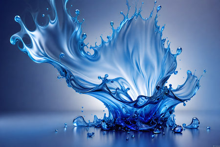 Blue water splash on blue background. 3d rendering, 3d illustration.の写真素材
