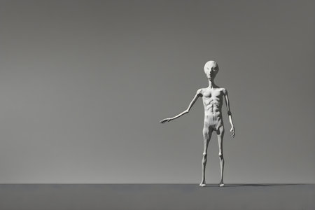 3d rendering of a figure in a gray studio background.の写真素材