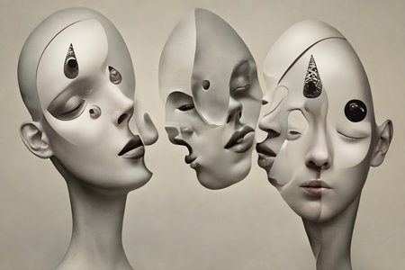 3d rendering of a group of mannequins with different emotions