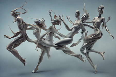 3d render of a female ballet dancer with white hair dancing in the studioの写真素材