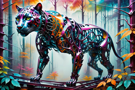 Panther in the forest. 3D rendering. Computer digital drawing.の写真素材