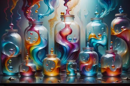 Colorful paint splashing out of a jar. 3d rendering