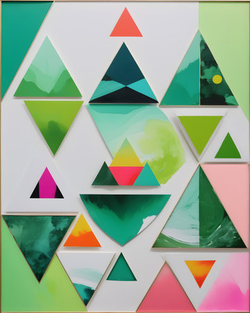 Abstract geometric background. Triangles of different colors on a white background.