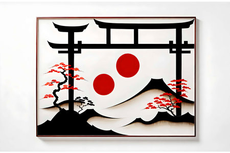 minimalism painting, Japanese motifs, japan, watercolor in Japanese style, interior painting.
