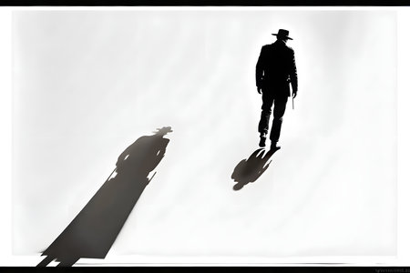 Silhouette of a gentleman with shadow on a white background.